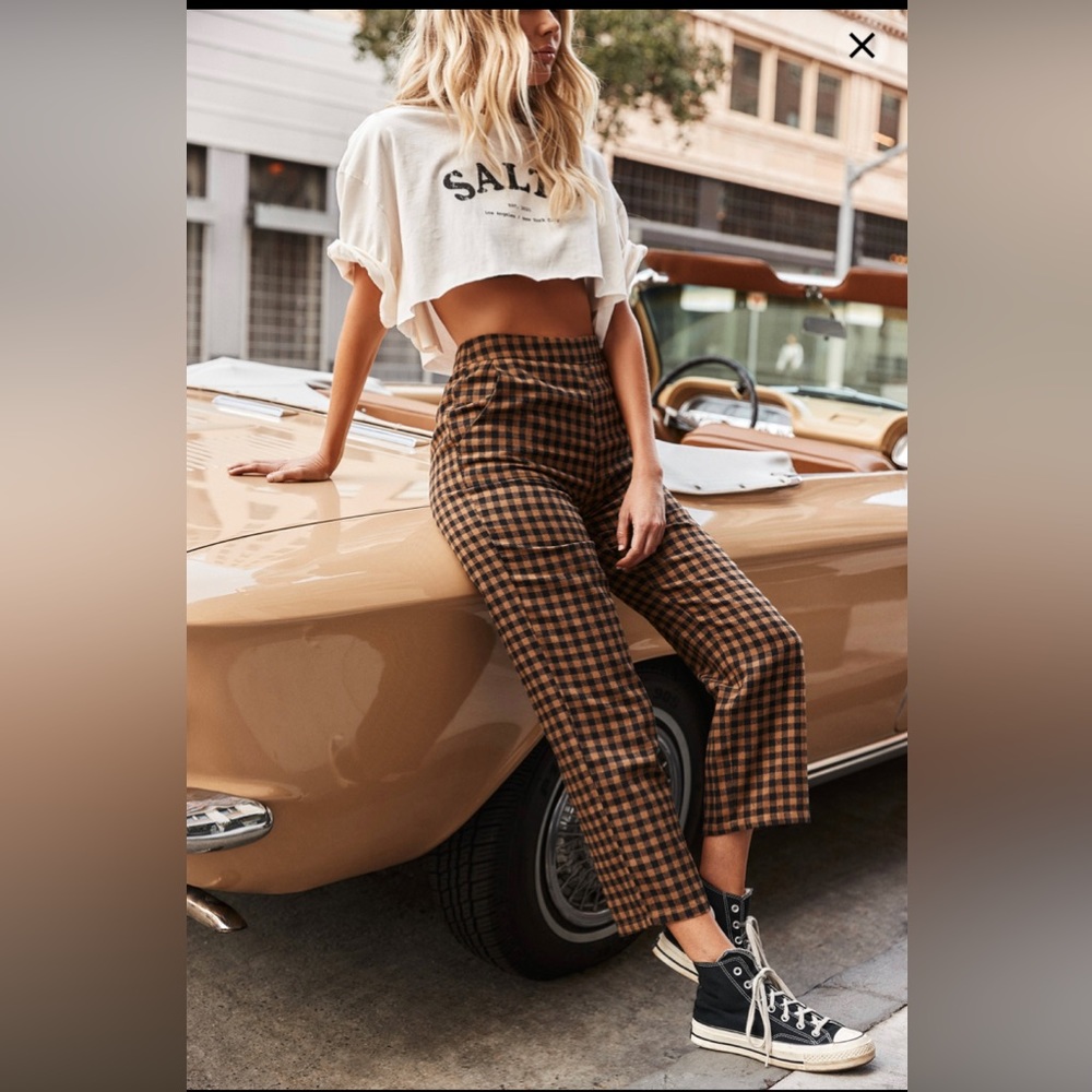 12th Tribe x The Salty Blonde Bishop Tan Checkered Cropped Trousers
